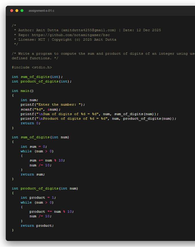 Write a program to compute the sum and product of digits of an integer using user defined functions.
